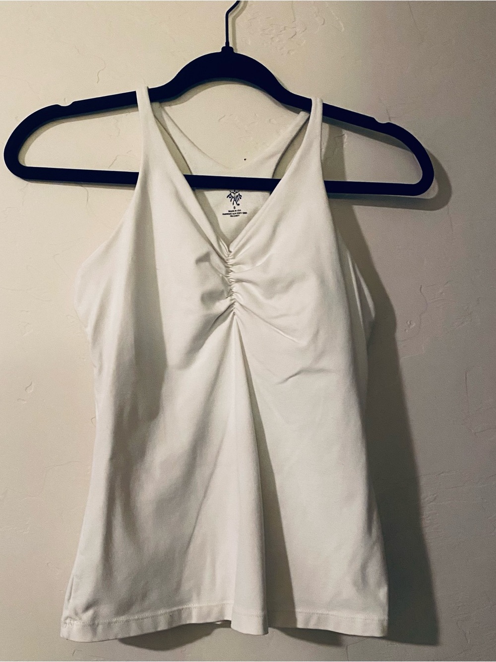 Ina S White Ruched V-Neck Tank Built in Bra